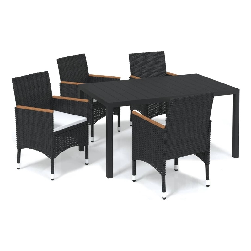Bowery Hill PE Rattan 5 Piece 5 Piece Garden Dining Set in Black