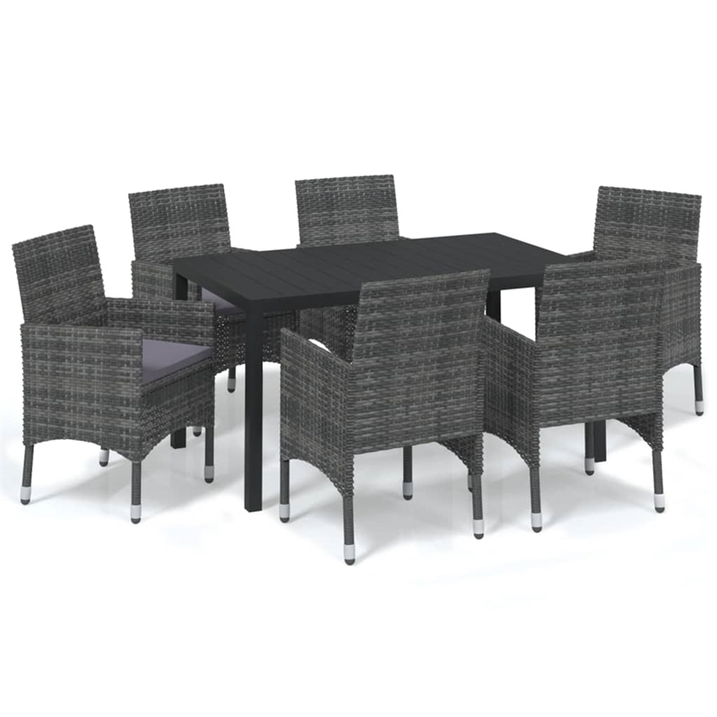 Bowery Hill Contemporary Poly Rattan & Steel Medium Dining Set in Gray