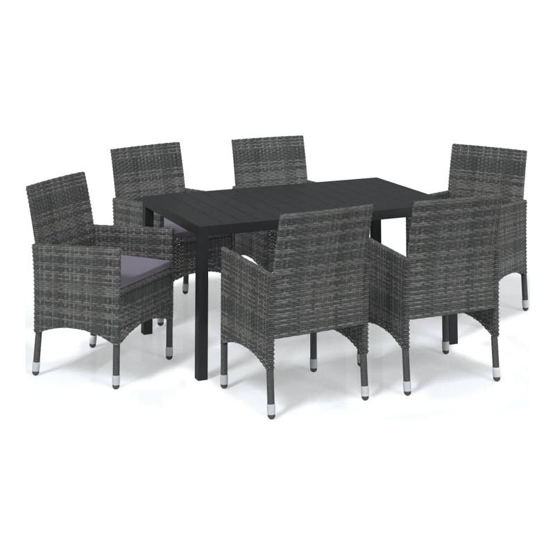 Bowery Hill Contemporary Poly Rattan & Steel Medium Dining Set in Gray