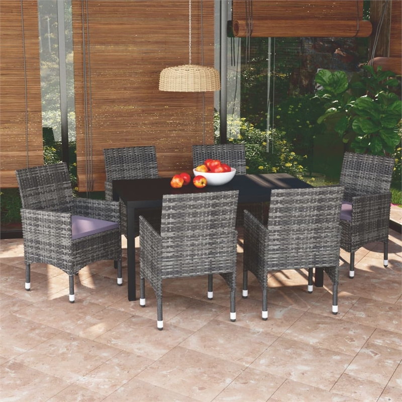 Bowery Hill Contemporary Poly Rattan & Steel Medium Dining Set in Gray