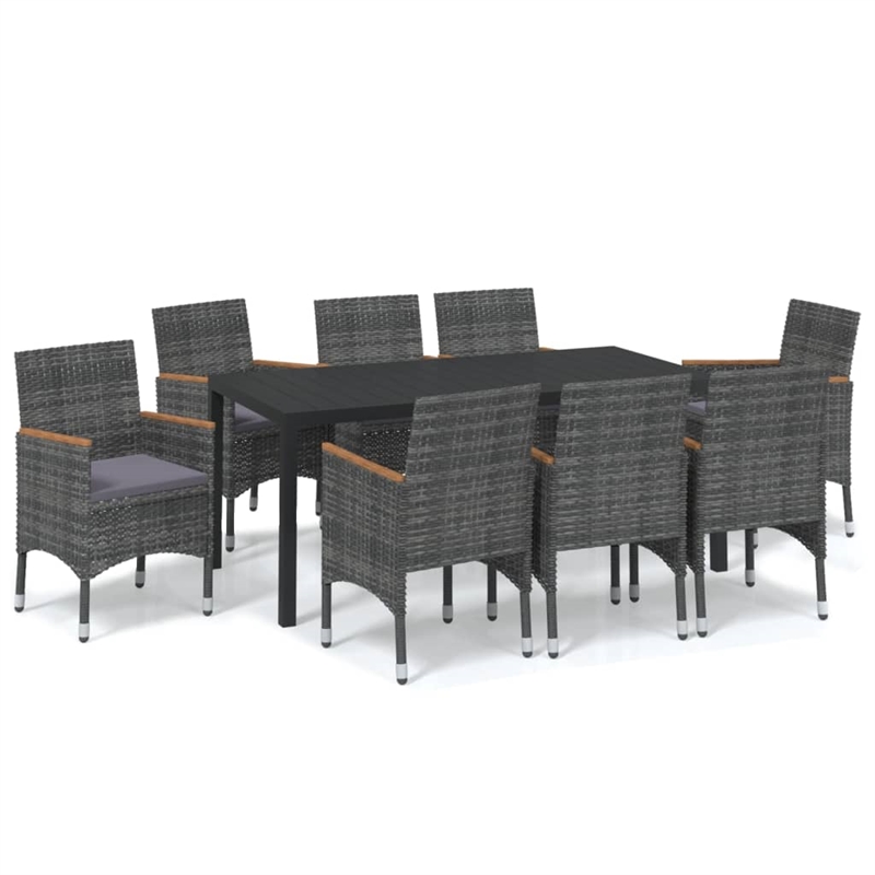 Bowery Hill Contemporary 9 Piece Garden Patio Dining Set in Gray