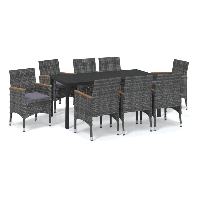 Bowery Hill Contemporary 9 Piece Garden Patio Dining Set in Gray