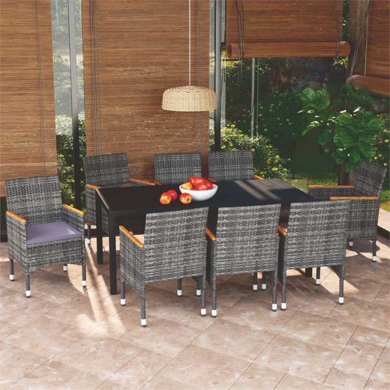 Bowery Hill Contemporary 9 Piece Garden Patio Dining Set in Gray