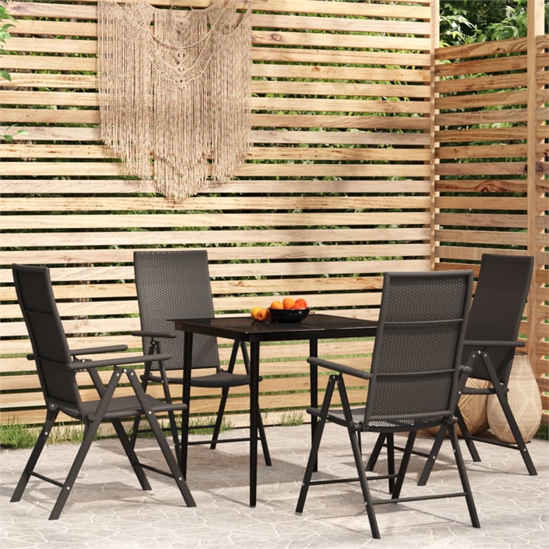 Bowery Hill Contemporary Weather-Resistant Garden Dining Set in Black