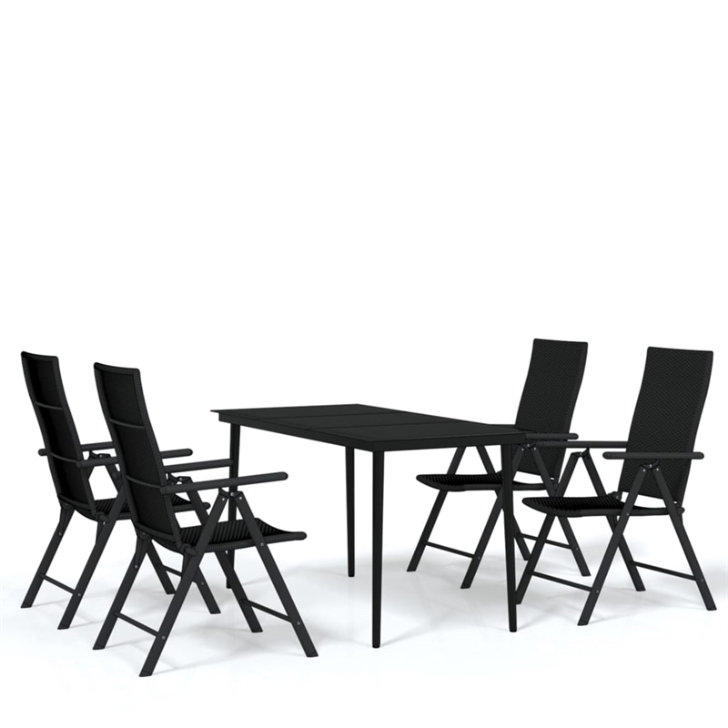Bowery Hill Contemporary Powder-Coated Steel Garden Dining Set in Black