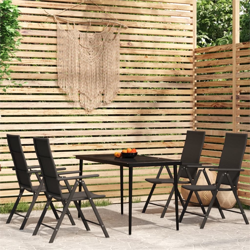 Bowery Hill Contemporary Powder-Coated Steel Garden Dining Set in Black