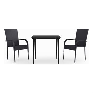 Bowery Hill PE Rattan/Powder-Coated Steel Garden Dining Set in Black
