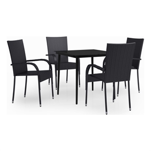 Bowery Hill PE Rattan/Powder-Coated Steel Garden Dining Set in Black