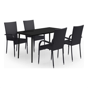 Bowery Hill PE Rattan/Powder-Coated Steel Garden Dining Set in Black