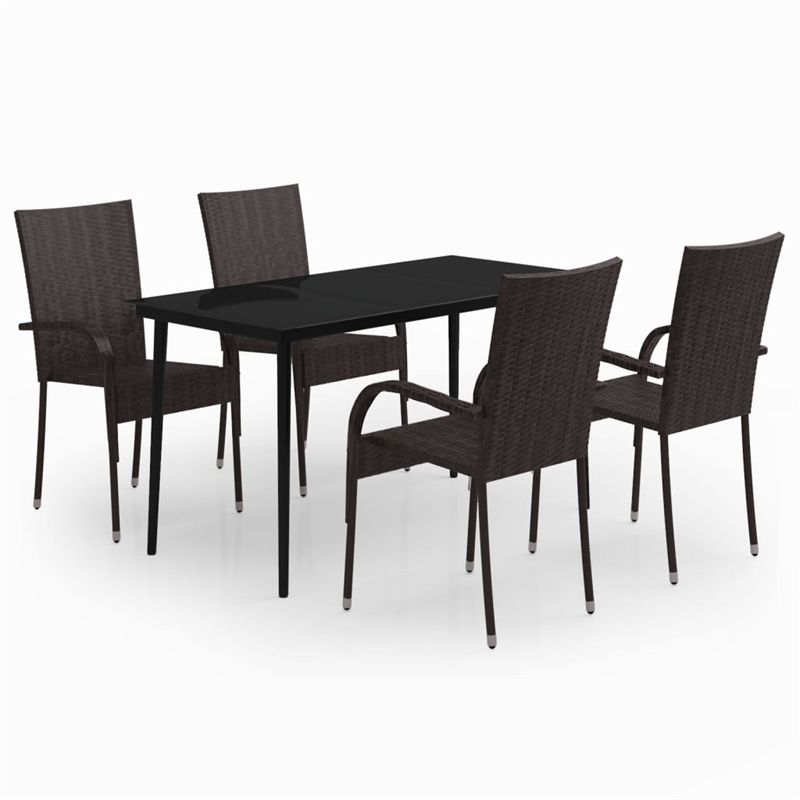 Bowery Hill PE Rattan 5 Piece Set Durable Garden Dining Set in Brown and Black