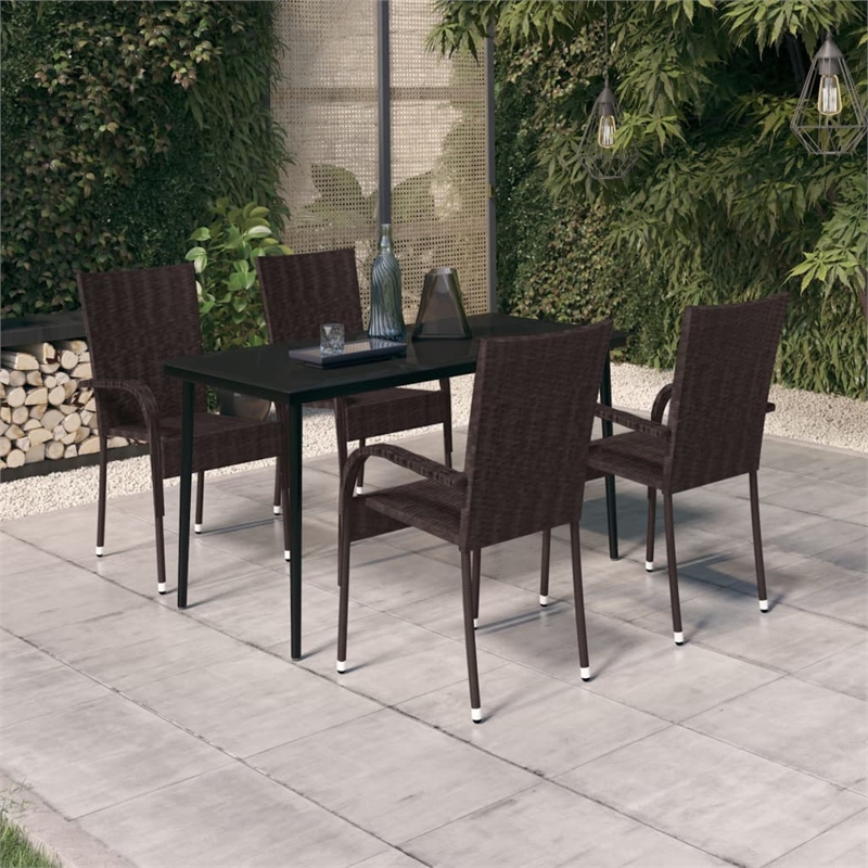 Bowery Hill PE Rattan 5 Piece Set Durable Garden Dining Set in Brown and Black