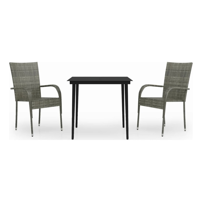 Bowery Hill PE Rattan Medium Durable Garden Dining Set in Gray and Black