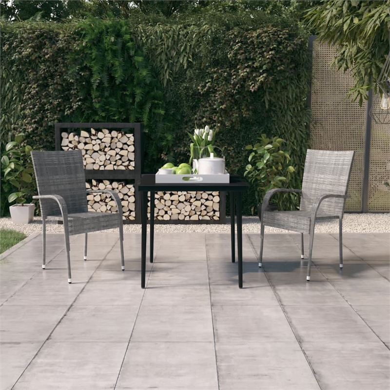 Bowery Hill PE Rattan Medium Durable Garden Dining Set in Gray and Black