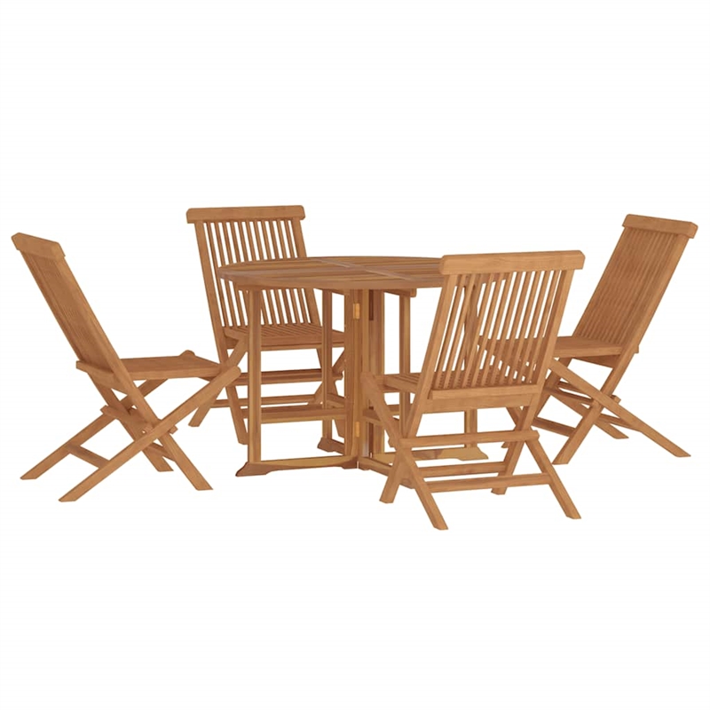 Bowery Hill Solid Teak Wood Medium Foldable Outdoor Dining Set in Brown