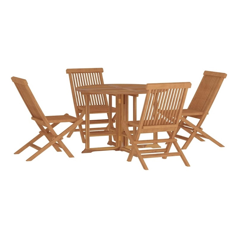 Bowery Hill Solid Teak Wood Medium Foldable Outdoor Dining Set in Brown