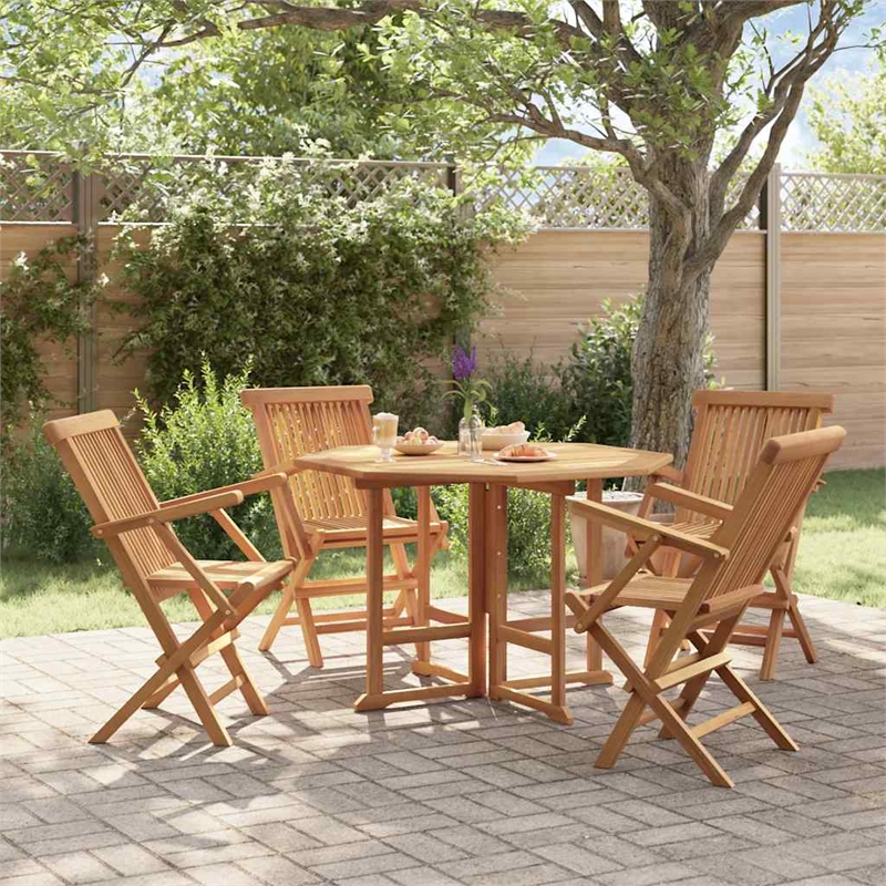 Bowery Hill Sanded Teak HardWood Medium Outdoor Dining Set Natural/Brown