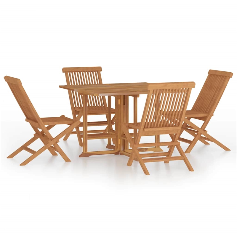 Bowery Hill Solid Teak Wood Medium Foldable Outdoor Dining Set Natural/Brown
