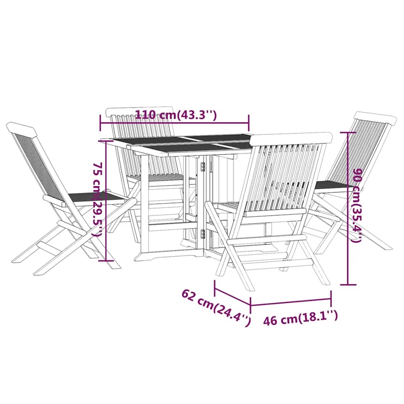 Bowery Hill Solid Teak Wood Medium Foldable Outdoor Dining Set Natural/Brown