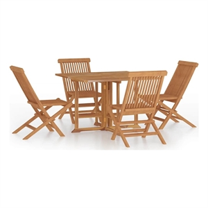 Bowery Hill Solid Teak Wood Medium Foldable Outdoor Dining Set Natural/Brown