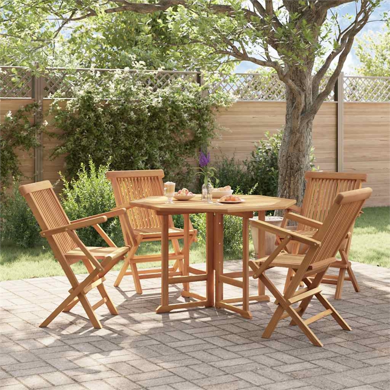 Bowery Hill Solid Teak Wood Medium Foldable Outdoor Dining Set Natural/Brown