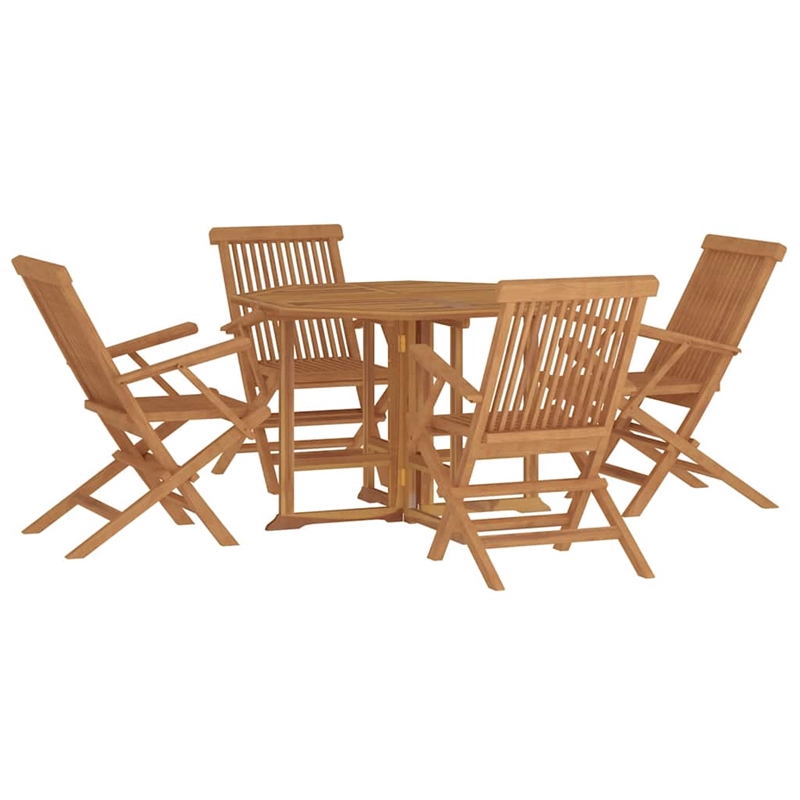 Bowery Hill Solid Teak Wood Medium Foldable Outdoor Dining Set Natural/Brown