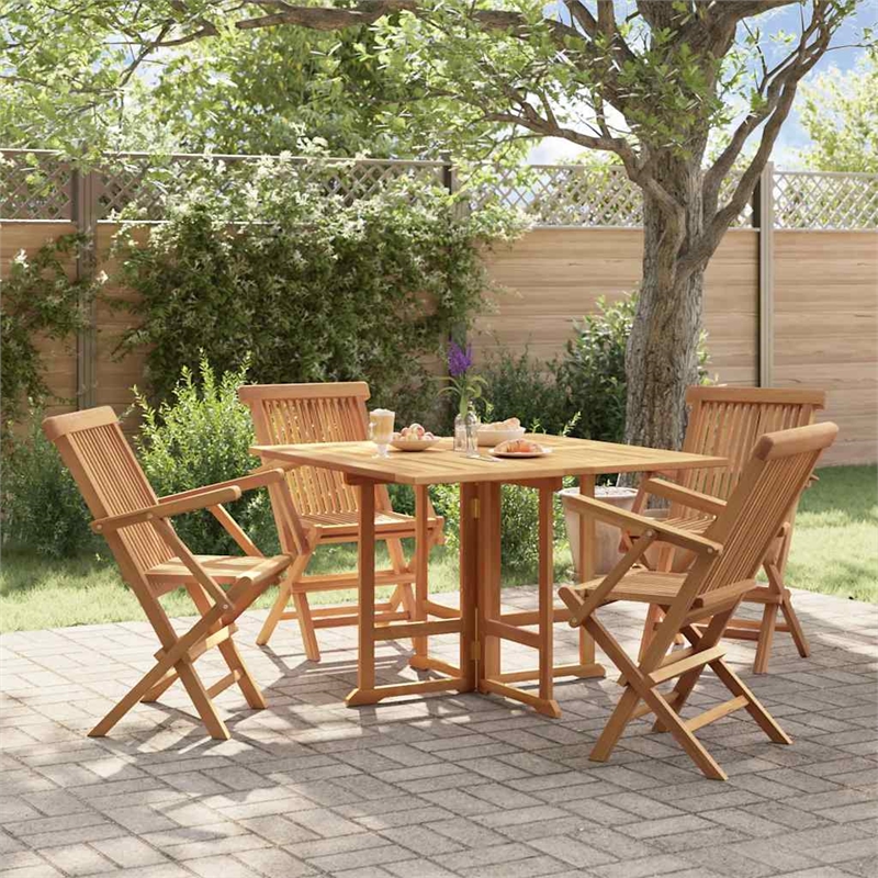 Bowery Hill Solid Teak Wood Medium Foldable Outdoor Dining Set in Brown