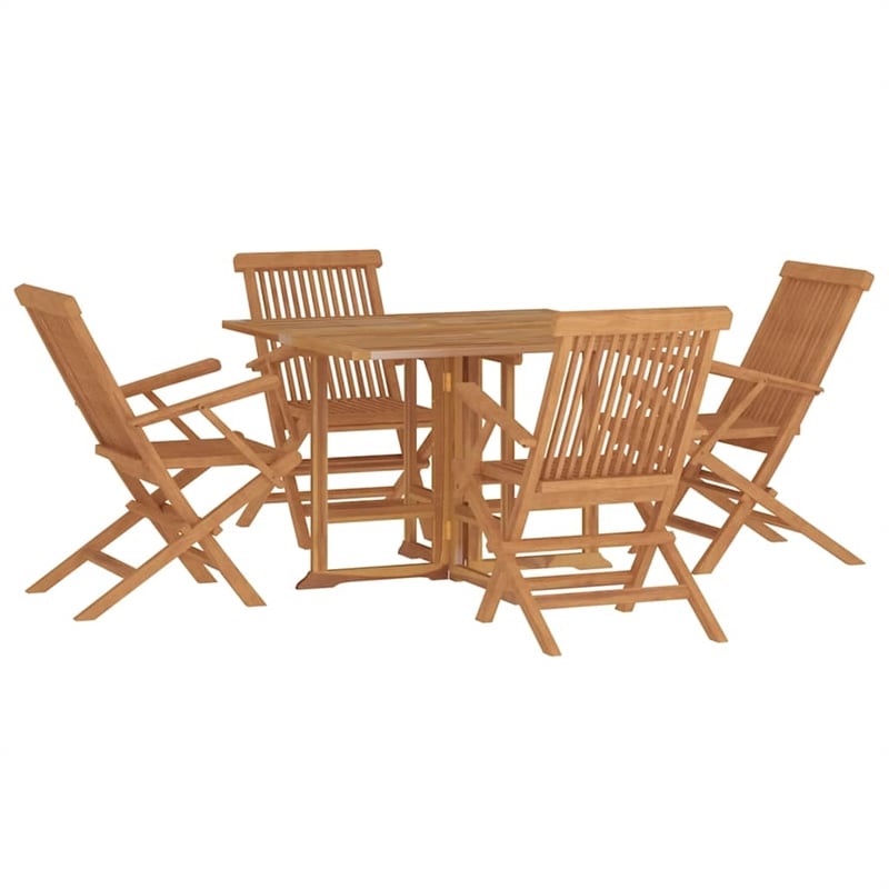 Bowery Hill Solid Teak Wood Medium Foldable Outdoor Dining Set in Brown