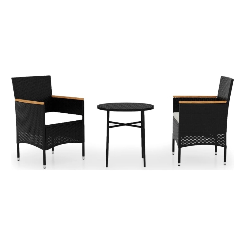 Bowery Hill Contemporary Weather-Resistant 3 Piece Garden Dining Set in Black