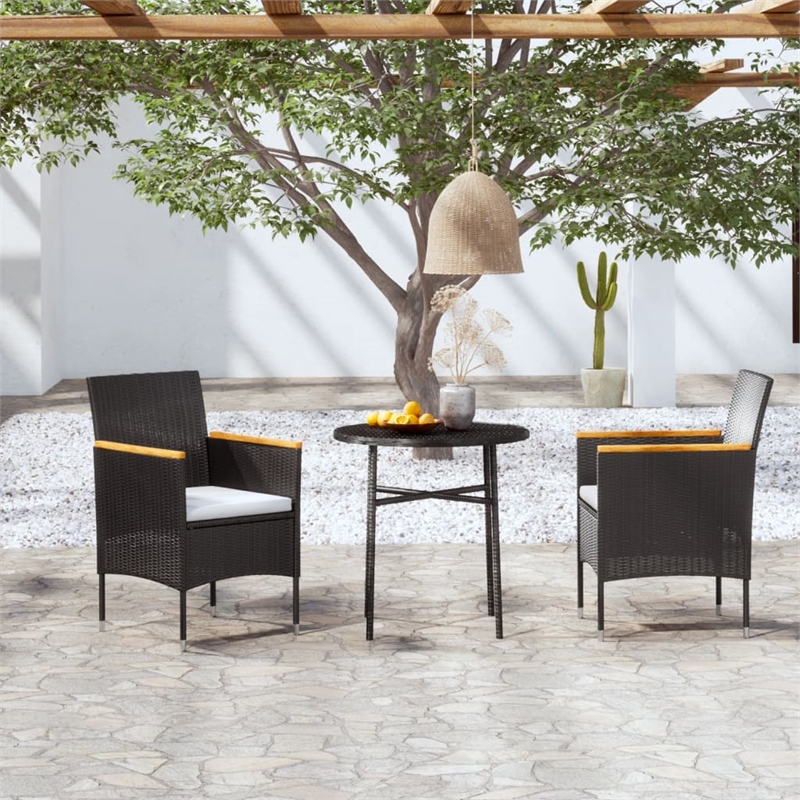 Bowery Hill Contemporary Weather-Resistant 3 Piece Garden Dining Set in Black