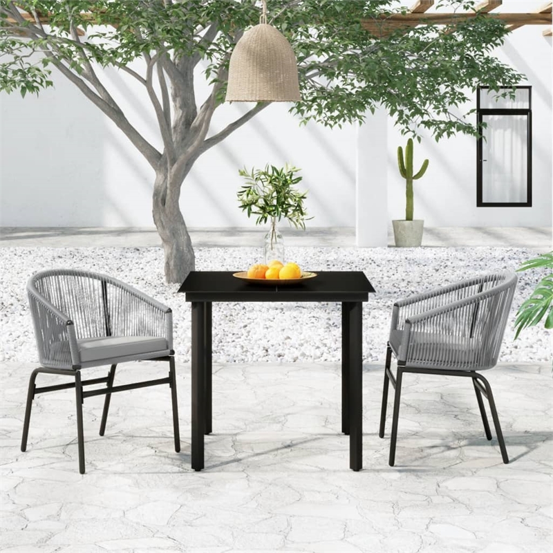 Bowery Hill Contemporary Powder-Coated Garden Dining Set in Black/Gray