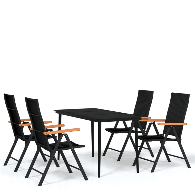 Bowery Hill Powder-Coated Steel Medium Foldable Garden Dining Set in Black