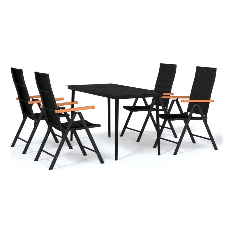 Bowery Hill Powder-Coated Steel Medium Foldable Garden Dining Set in Black