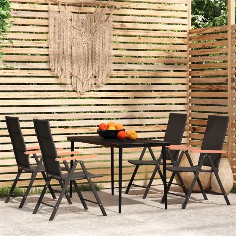 Bowery Hill Powder-Coated Steel Medium Foldable Garden Dining Set in Black