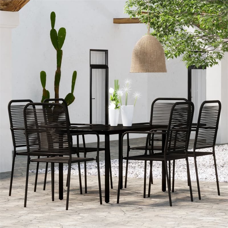Bowery Hill Powder-Coated Steel & Cotton Rope Medium Dining Set in Black