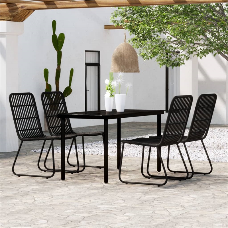 Bowery Hill Contemporary Powder-Coated Steel 5 Piece Dining Set in Black