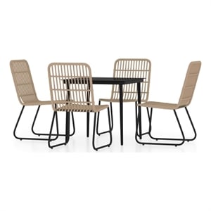 Bowery Hill PE Rattan and Powder-Coated Steel Dining Set in Oak/Black