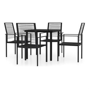 Bowery Hill Powder-Coated Steel/PVC Hollow Rattan/Glass Dining Set in Black