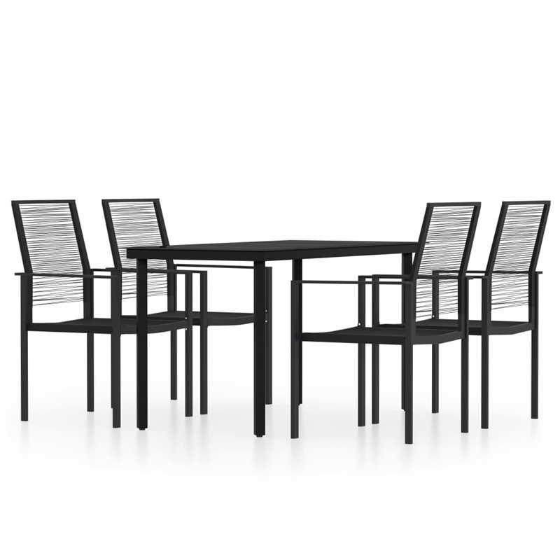 Bowery Hill Powder-Coated Steel/PVC Hollow Rattan/Glass Dining Set in Black