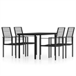 Bowery Hill Powder-Coated Steel/PVC Hollow Rattan/Glass Dining Set in Black