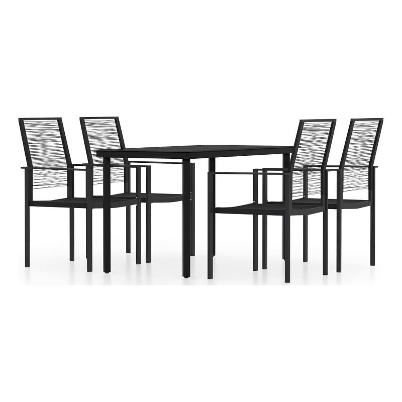 Bowery Hill Powder-Coated Steel/PVC Hollow Rattan/Glass Dining Set in Black