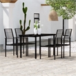 Bowery Hill Powder-Coated Steel/PVC Hollow Rattan/Glass Dining Set in Black