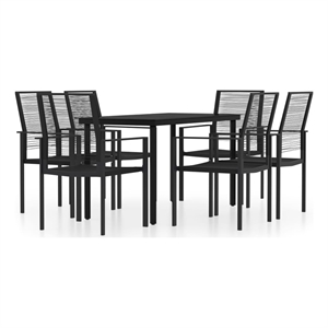 Bowery Hill Powder-Coated Steel & PVC Hollow Rattan Dining Set in Black