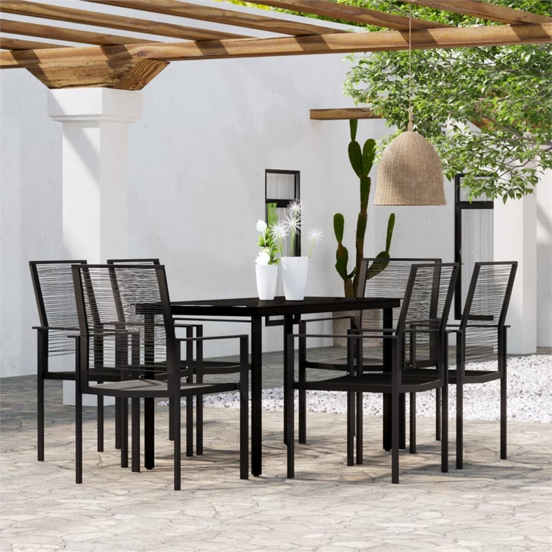 Bowery Hill Powder-Coated Steel & PVC Hollow Rattan Dining Set in Black