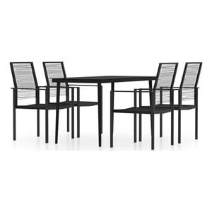 Bowery Hill Powder-Coated Steel & PVC Hollow Rattan Dining Set in Black