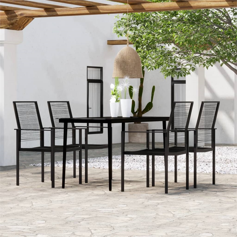 Bowery Hill Powder-Coated Steel & PVC Hollow Rattan Dining Set in Black