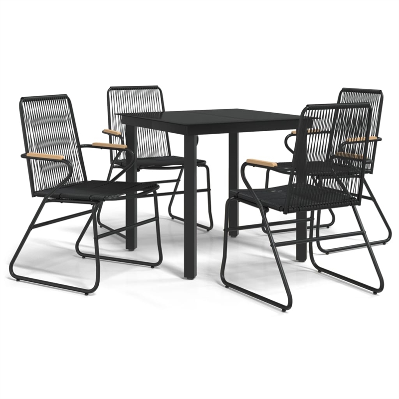 Bowery Hill PVC Rattan/Powder-Coated Steel Garden Dining Set in Black