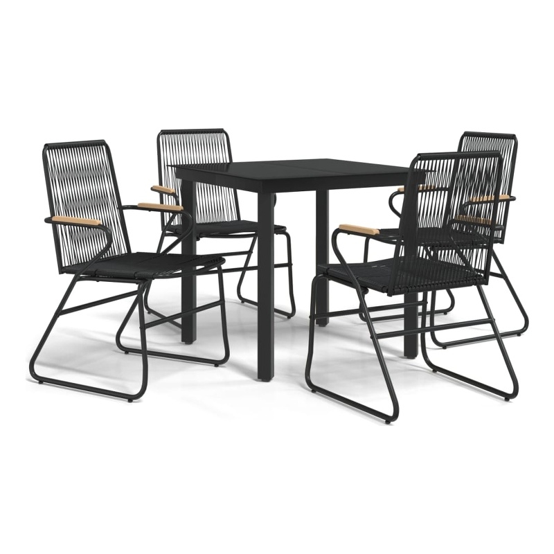 Bowery Hill PVC Rattan/Powder-Coated Steel Garden Dining Set in Black