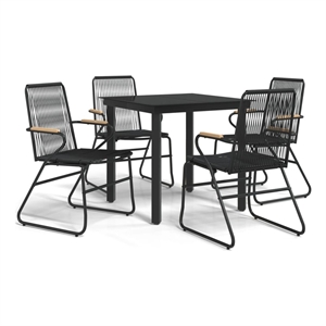Bowery Hill PVC Rattan/Powder-Coated Steel Garden Dining Set in Black
