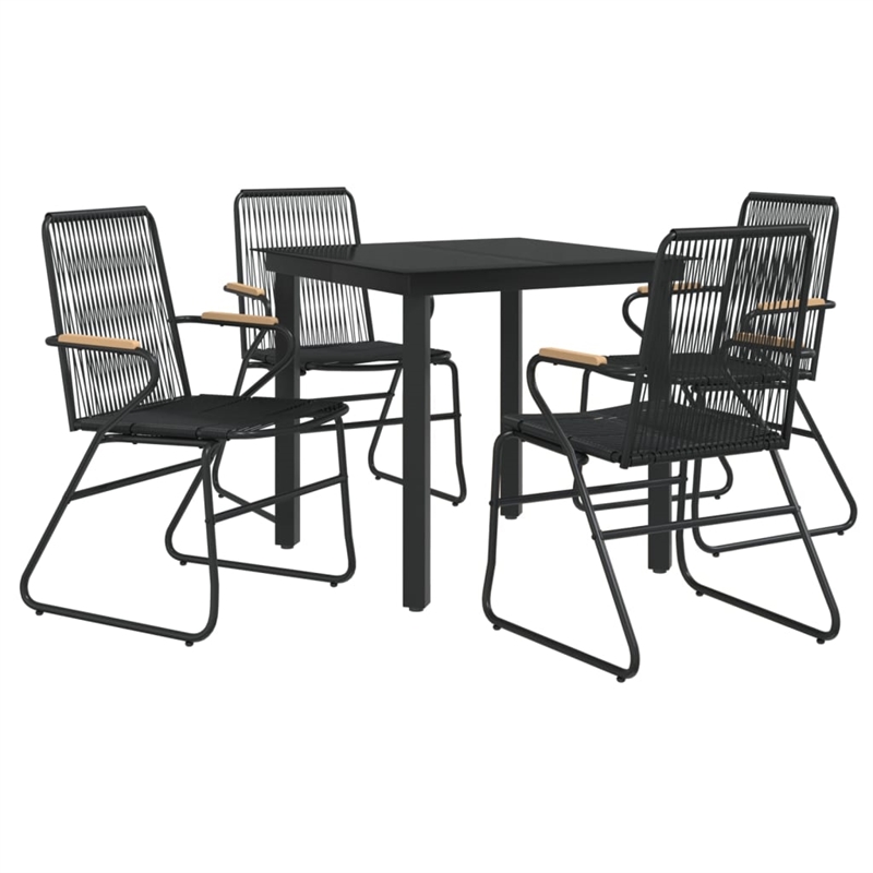 Bowery Hill PVC Rattan/Powder-Coated Steel Garden Dining Set in Black