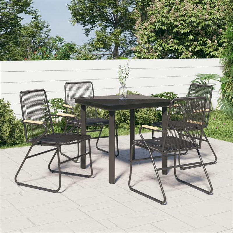 Bowery Hill PVC Rattan/Powder-Coated Steel Garden Dining Set in Black